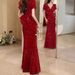 Women's Clothing Red Evening Dress Banquet Toast Dress Autumn Sequin Waist Fishtail Engagement Dress_ecoleips.com