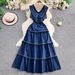 Women's Clothing Retro Temperament Design Braided Tassel V Neck Sleeveless Dress For Women In Summer High End Waist Slimming Cake Skirt_ecoleips.com