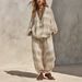 Women's Clothing Women's V Neck Printed Casual Top Long Sleeved Loose Fit Cotton Linen Striped Set Spring Autumn_ecoleips.com