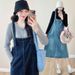 Autumn New Korean Fashion Two-Piece Maternity Denim Strap Dress_ecoleips.com