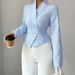 Aria Basics Aria Basics 2025 Cross-Border European And American Striped Long-Sleeve Autumn, Foreign Trade Elegant Tie-Up Shirt Cardigan_ecoleips.com