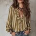 Women's Bohemian Striped V-Neck Flounce Blouse - Slim Fit Casual Loose Shirt (S-XXL, 3 Colors)_ecoleips.com