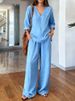 Women's Casual V-Neck Long Sleeve Top & Pants Set - Soft Washed Cotton Comfort Outfit In Multiple Colors_ecoleips.com
