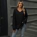 2025 Autumn/Winter New Solid Color V-neck Loose Casual Long Sleeve T-shirt Top Women's Wear_ecoleips.com