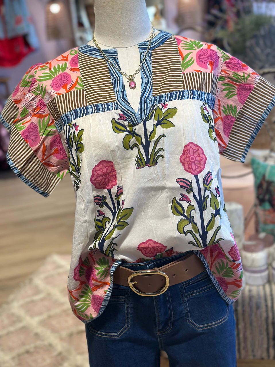 Verve 2025 Summer New Women's Loose Casual Printed Round Neck Shirt_ecoleips.com