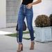 Cross-border European And American Fashion Hot-selling Multi-button Blue Denim Stretch For Women, Cuffed Skinny Pants_ecoleips.com
