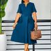 Elegant V-Neck A-Line Midi Dress With Belt - Flattering Short Sleeve Summer Dress For Women (S-XXXL, Plus Size Options)_ecoleips.com