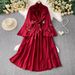 Women's Clothing Three Dimensional Flower V Neck Trumpet Sleeve Dress For Women In Summer With Waist Tightening Satin Slim Long Skirt_ecoleips.com