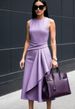 Women's Solid Color Round Neck Sleeveless Pleated Waist Sexy Backpack Hip Skirt_ecoleips.com