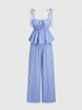 Women's High Waist Wide Leg Palazzo Pants - Blue Vertical Stripes, Lightweight Summer Trousers, Loose Fit & Floor-Length Design_ecoleips.com