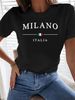 Women's Casual Letter Print T-Shirt – Soft Polyester, Loose Fit, Short Sleeve, Summer Essential (Sky Blue/Black/Red)_ecoleips.com