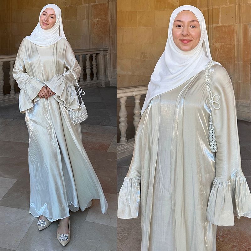 Women's Clothing Women's Glitter Cotton Abaya Muslim Two Piece Set Middle East Fashion Modest Abaya Dress For Formal & Casual_ecoleips.com
