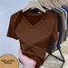 Women's Ribbed Shoulder Short Sleeved T Shirt V Neck Loose Fit Plus Size Summer New Fashion High End Top_ecoleips.com