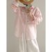 French-style Elegant And Youthful Pink Linen Sunscreen Long-sleeve Shirt For Women, Summer Thin Cotton-linen Lightweight_ecoleips.com