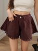 Women's Raw Hem Flared Denim Shorts With Elastic Waist - Vintage Washed Cotton High-Waisted Casual Summer Shorts_ecoleips.com
