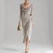 K Women's New Sexy Long Sleeved Slimming Pleated Long Slit Hip Hugging Dress_ecoleips.com
