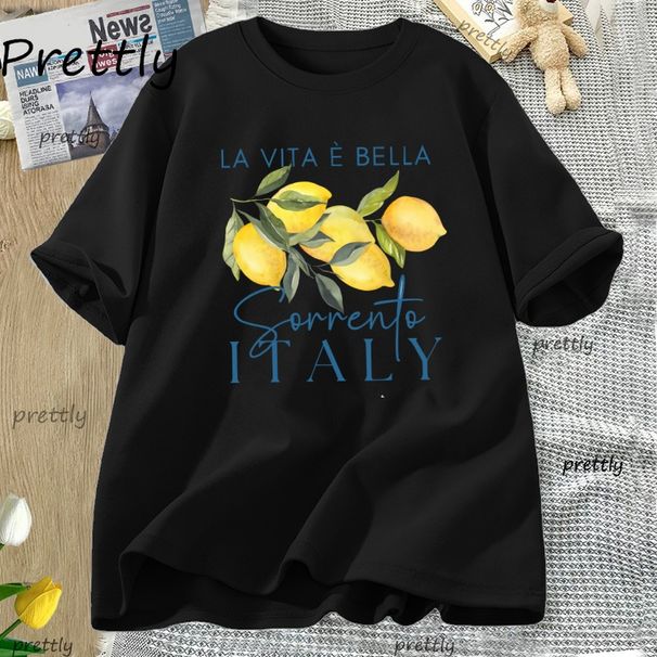 Italy Lemon Fruit T Shirt Womens Tee Summer Cotton Short Sleeve Loose T-shirt Casual Unisex Comfortable Y2k Clothes Tees_ecoleips.com