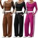 Women's Casual Two-Piece Set – High-Waisted Wide-Leg Pants & Comfortable Color-Block Top, Stretchy Lounge Outfit For Everyday Chic_ecoleips.com