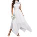 Women's Clothing Sleeveless High Collar Lace Chiffon Bridesmaid Dress Midi Skirt_ecoleips.com