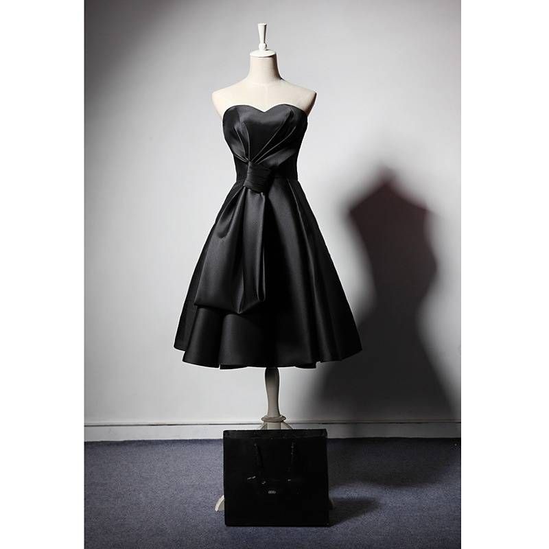 Women's Clothing Host Performance Temperament Satin Retro Little Black Dress Birthday Adult Ceremony Small Dress_ecoleips.com