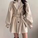 Women's Clothing Elegant Audrey-Inspired Wool Blend Coat – Belted Waist & Mid-Length For Petite Women_ecoleips.com