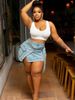 Women's High-Slit Asymmetric Denim Mini Skirt Raw Hem Side Pockets Stretch Fit Light/Deep Blue S-2XL_ecoleips.com
