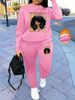 Women's Autumn And Winter Hip-hop Casual Street Personality Pattern Printed Round Neck Sweatshirt+sports Pants Set-590_ecoleips.com