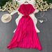 Vacation-Inspired V-Neck Maxi Dress With Waist Tie – Elegant Ruffle Hem & Side Slit, Flowy A-Line Dress For Women, Summer Boho Chic_ecoleips.com