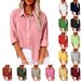 Women's Long Sleeve Cotton Linen Top Loose Solid Color Lapel Button American Style For Autumn_ecoleips.com