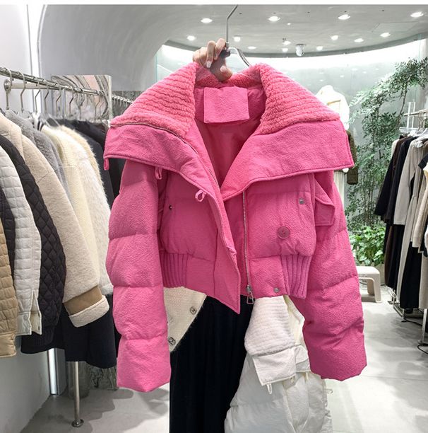 Women's Winter Thicken Warm Parkas Korean Fashion Knitted Big Collar Short Down Cotton Coats Streetwear Versatile Zipper Outwear_ecoleips.com