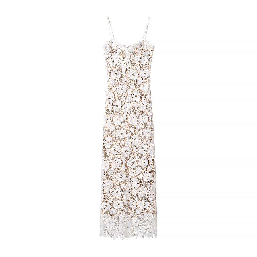Sexy High-Slit Lace-Up Bodycon Dress – Sleeveless Long Slit Evening Gown With V-Neck & Side Tie Detail (S-L, White, Polyester)_ecoleips.com