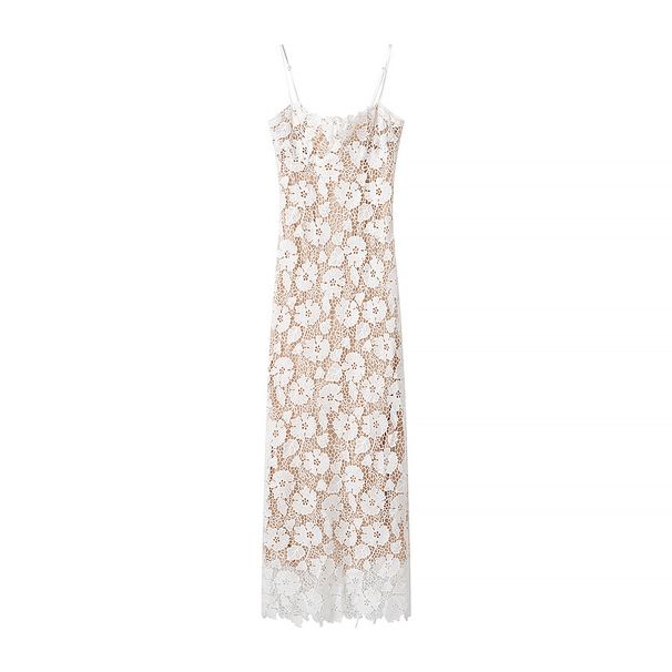 Sexy High-Slit Lace-Up Bodycon Dress – Sleeveless Long Slit Evening Gown With V-Neck & Side Tie Detail (S-L, White, Polyester)_ecoleips.com