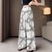 Suitable For All Seasons Vintage Loose Cotton Linen Print Wide-Leg For Women Summer Fashion Thin Lazy Casual Floor-Length Pants_ecoleips.com