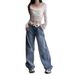 Women's Clothing Waist Jeans Retro Niche Design Loose Wide Leg Pants Simple Casual Straight Pants_ecoleips.com