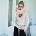 AC758 Heart Print Contrast Color Half High Collar Long Sleeve T-Shirt Slim Fit Casual Simple Top For Everyday Wear_ecoleips.com