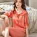2026 New Collar Solid Color Ice Silk Pajamas Look Sweet And Cute Short-sleeved Silk Pajamas Loungewear_ecoleips.com