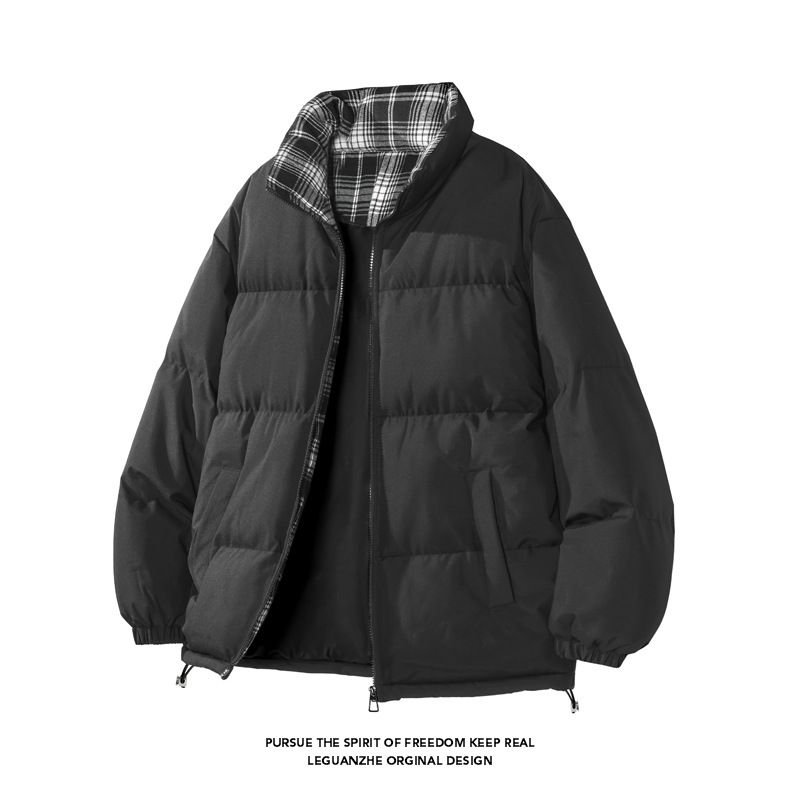 Men's Winter Puffer Jacket – Plaid Stand Collar Quilted Coat With Fleece Lining For Extreme Warmth_ecoleips.com