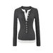 Women's Ribbed Henley Top Long Sleeve T-Shirt Korean Style Slim Fit Brushed Fabric Button Down Collar_ecoleips.com