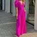 Women's Elegant Short Sleeve Wide Leg Jumpsuit, Tummy Control High Waist Romper For Casual Outings And Vacation Wear_ecoleips.com