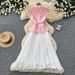 Elegant French Style Sleeveless Collared Dress Korean High Waisted Pleated Patchwork Long Skirt for Women Summer Temperament_ecoleips.com