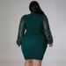 QJ5297 Women's Fashion New Sexy Solid Color Sequin Puff Sleeve Plus Size Dress For Chubby Women_ecoleips.com