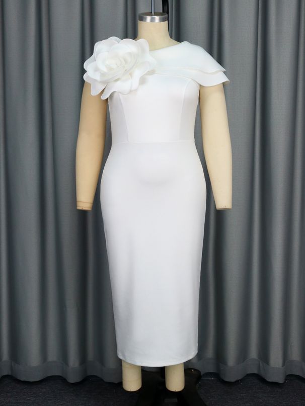 Women’s Clothing banquet evening dress round neck sleeveless shape flower dress Party dress_ecoleips.com