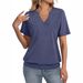 2026 Women Stylish Banded Hem V Neck Short Sleeve Casual Tops_ecoleips.com