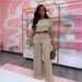 Women's Clothing solid color short sleeved wide leg pants two piece suit_ecoleips.com