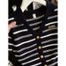 Summer New Women's Black High-End Striped Collar Short Sleeve Knit Top Fashionable And Youthful_ecoleips.com