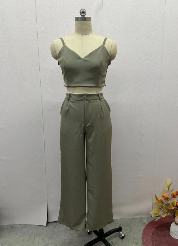 Women's Clothing sweet and spicy style sexy navel baring suspenders high waist wide leg pants suit for women_ecoleips.com