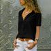 Women's Solid Color Short Sleeve Blouse – Lightweight Chiffon Fabric, V-Neck, Elegant Casual & Office Wear_ecoleips.com