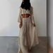 Women's Clothing Solid Color Summer Fashion Cardigan V Neck Lace Up High Slit Cotton And Linen Two Piece Skirt_ecoleips.com