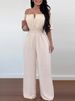 K Women's One-shoulder Waist-cinching Loose Straight-leg Jumpsuit; V-neck Versatile Work Pants. No Bag_ecoleips.com