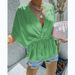 Women's Clothing Spring And Summer New Style Cotton V Neck Elastic Waist Casual Fashion Short Sleeved Shirt 22133_ecoleips.com